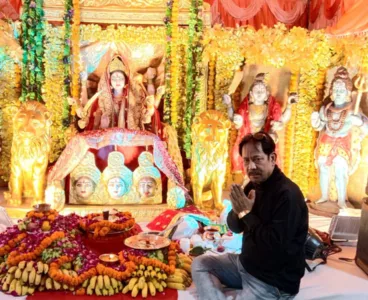 Decorated darbar with prasad and offerings